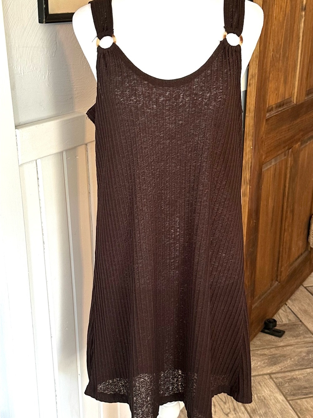 Pacific Beach Brown Ribbed Swim Coverup Dress XL Beach Resort Cover Up